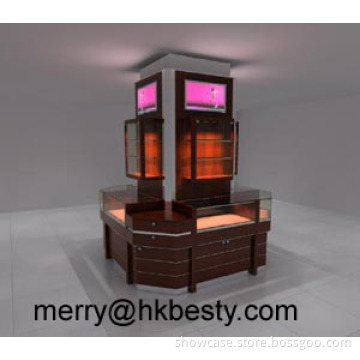 European style Island  Jewelry kiosk display case and showcase with LED